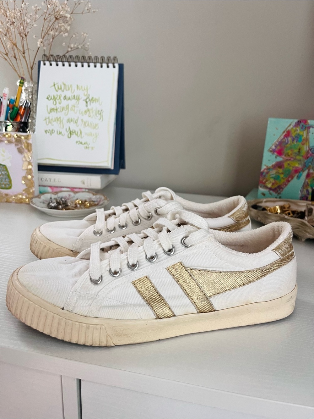 Gola x Mark Cox Canvas Low-Top Sneakers with Gold Accents
